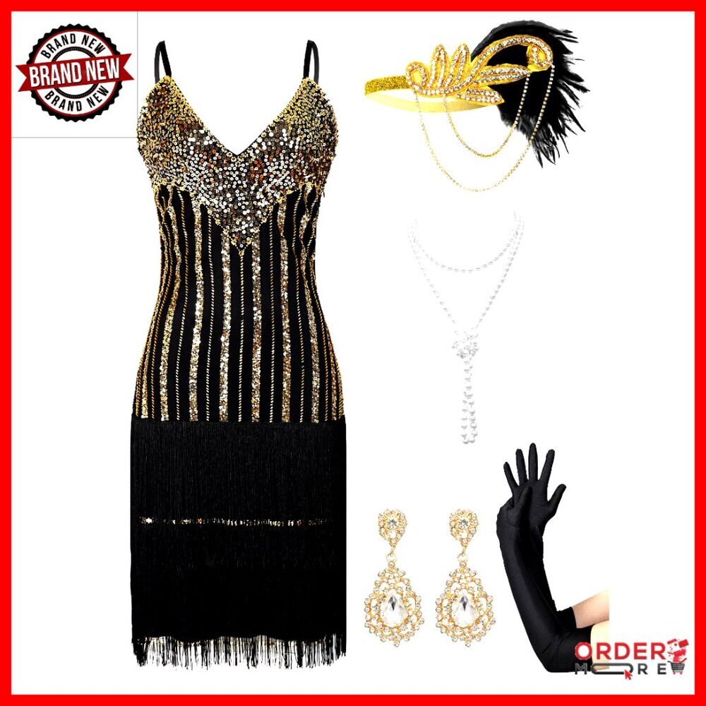 Sequin Fringe Flapper Dress 1920s Gatsby Cocktail Party Prom